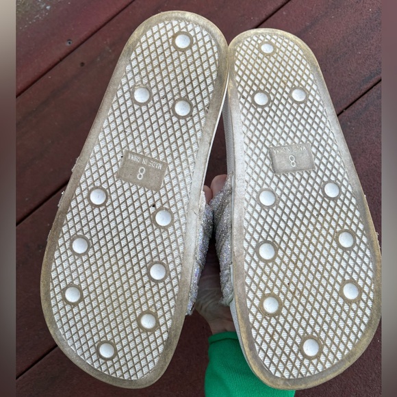 ADIDAS "Adilette" White Glittery Stripe Slip On Slide Sandal - Picture 3 of 5